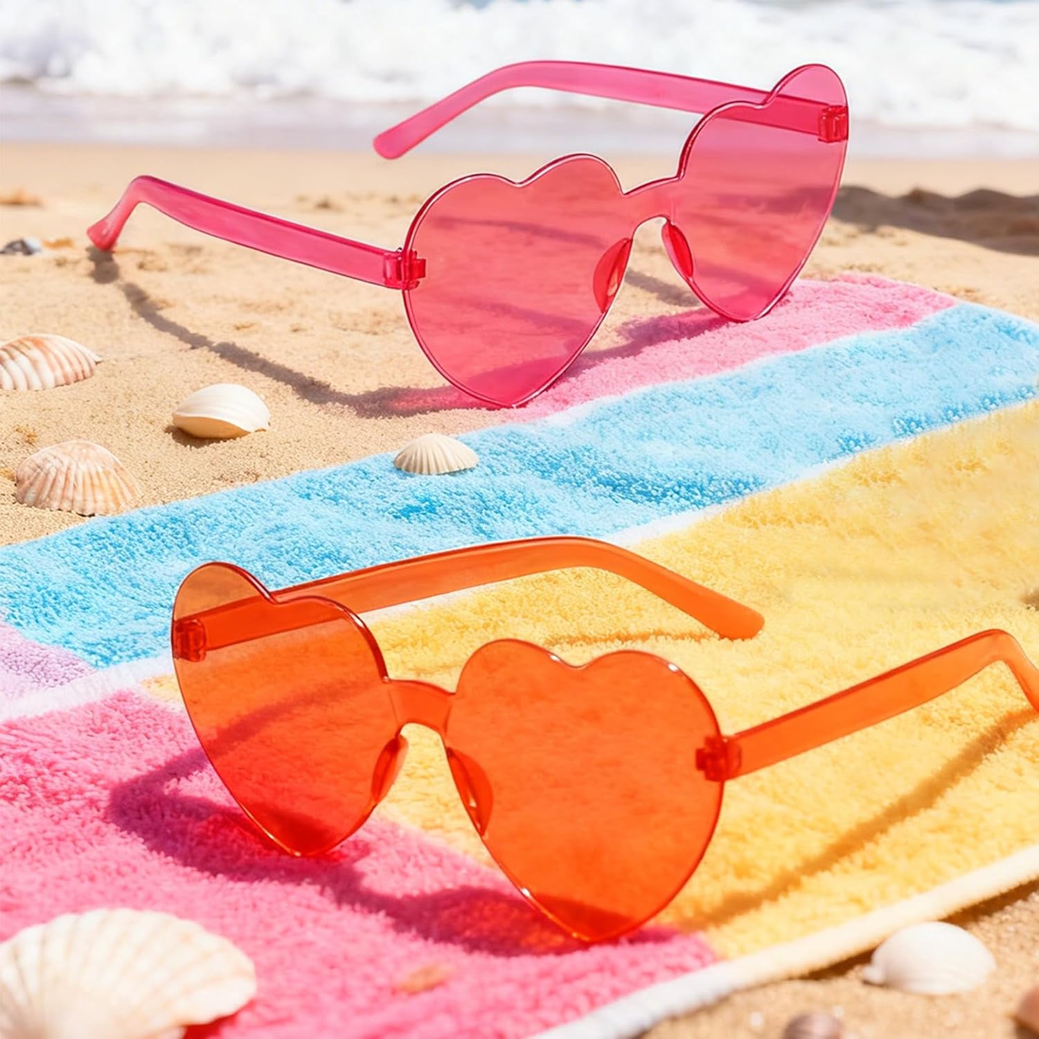 18 Pairs Pink and Orange Heart Sunglasses for Women Plastic Rimless Heart Shaped Glasses Bachelorette Party Sunglasses for Wedding, Bridal Shower, Valentine's, Sunset Party, Birthday - Image 4