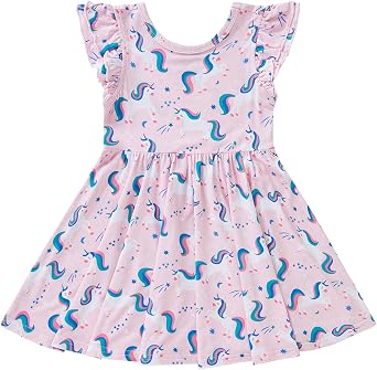 pureborn Baby Toddler Girl Viscose from Bamboo Dress Ruffled Sleeve 2-5T
