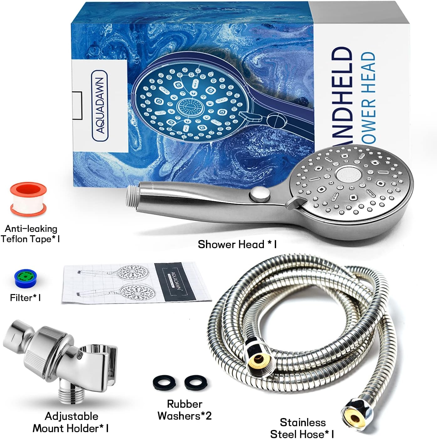 High Pressure Handheld Shower Head 11 Spray Settings, 4.85 inch Pause Switch Water Saving Shower Head, Removable High Flow Bathroom Showerhead with Long Hose and Adjustable Bracket(Chrome)