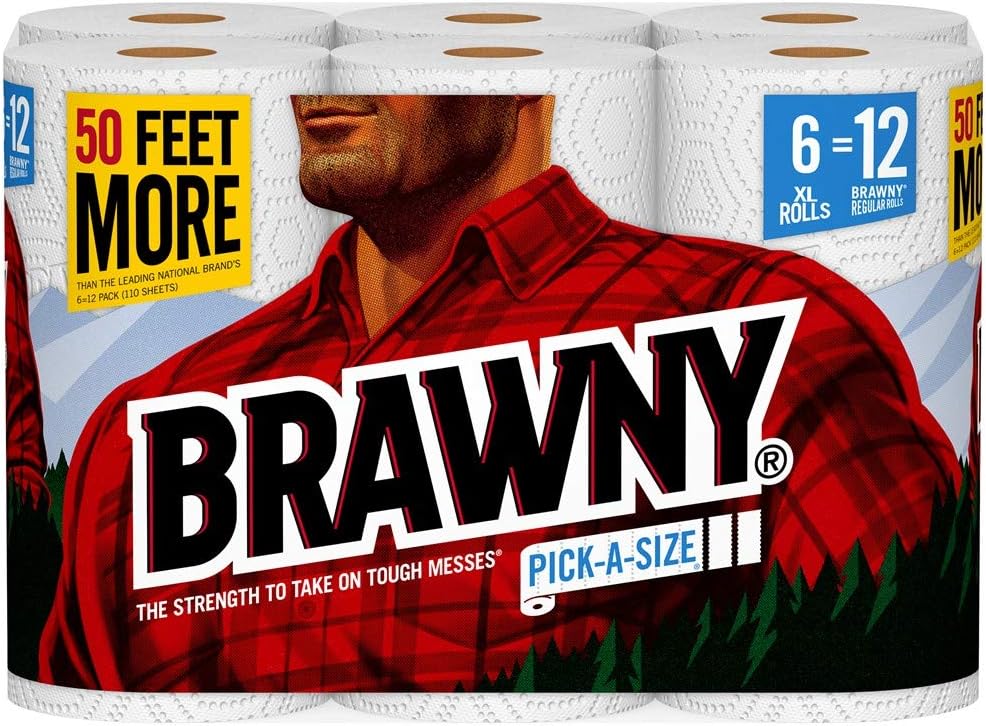 Brawny Paper Towels, 6 XL Rolls, Pick-A-Size, White, 6 = 12 Regular Rolls