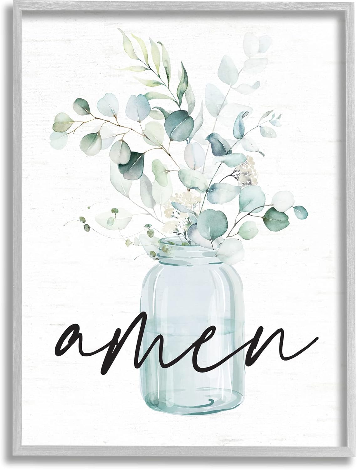 Stupell Industries Amen Religious Calligraphy Eucalyptus Botanicals Country Jar, Design by Lettered and Lined