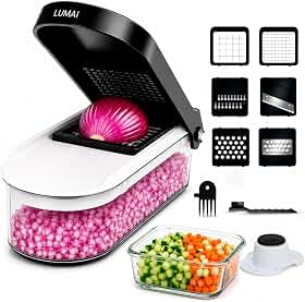 LUMAI Cortador de Legumes e Ralador Premium com 1,2L e Lâminas Aço Inox | Fatiador, Triturador