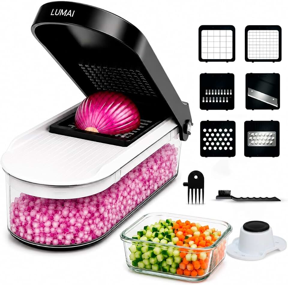 LUMAI Cortador de Legumes e Ralador Premium com 1,2L e Lâminas Aço Inox | Fatiador, Triturador
