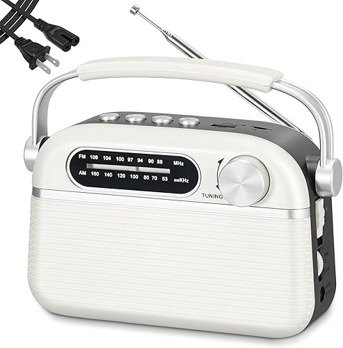 PRUNUS J-130 Radio portátil AM FM, alimentación CA, funciona con bateríaradio recargable para uso de emergencia, radios vintage con soporte