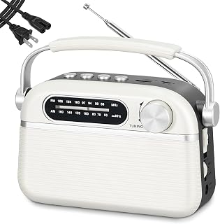 PRUNUS J-130 Radio Portable AM FM, AC Power,Battery Operated/Rechargeable Radio for Emergency Use, Vintage Radios with Bluetooth Support TF Card/USB Playing for Outdoor/Home/Gift