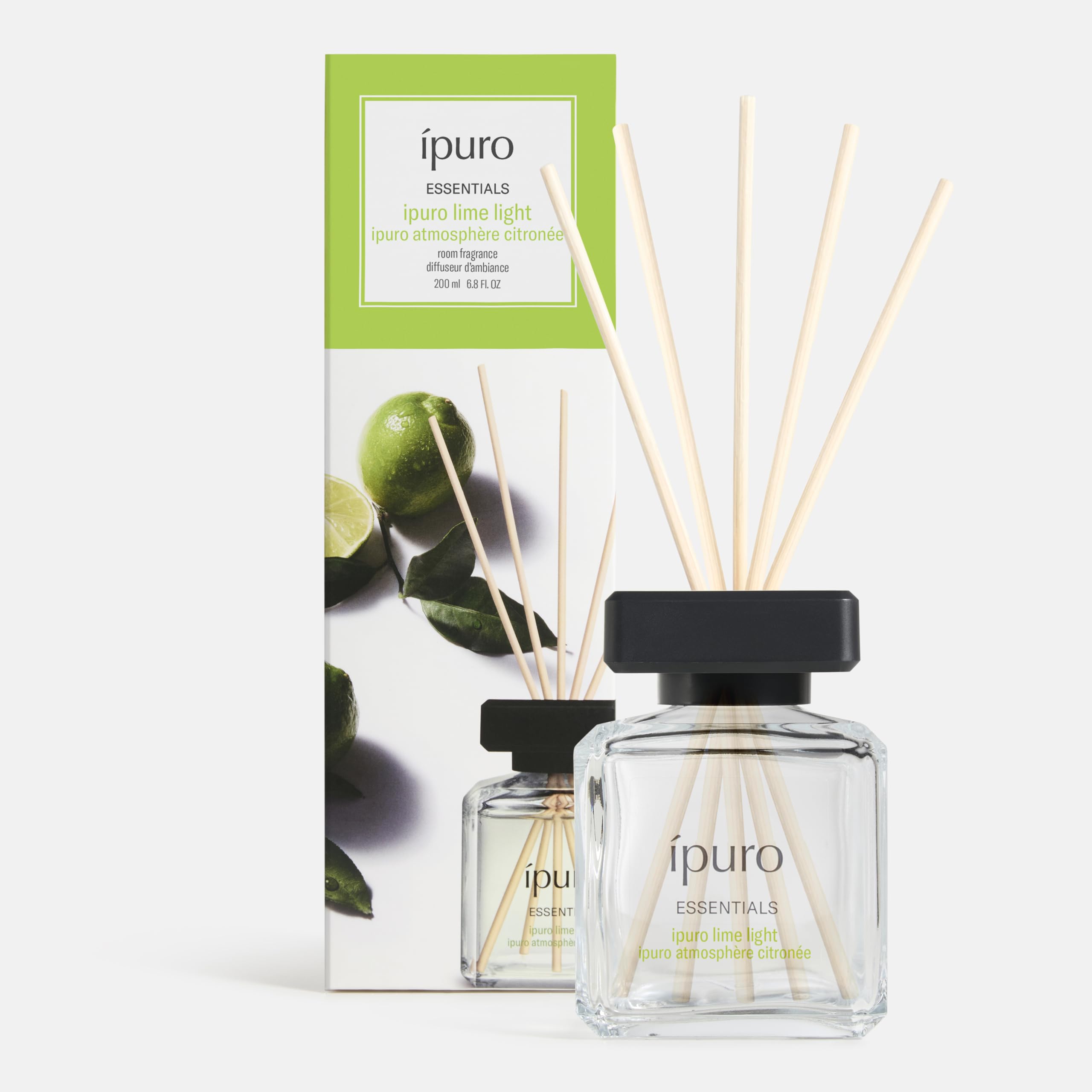 ipuro Essentials Lime Light Room Fragrance with Sticks 200 ml - Room Freshener with Lemongrass, Bergamot, Orange, Geranium, Lily of the Valley & Vanilla Flowers Fragrance Aroma