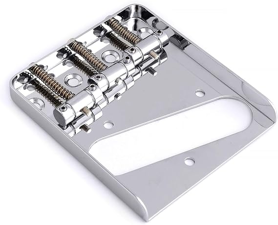 Rubatone Guitar Bridge Tailpiece 3 Pcs Zinc Saddles Bridge Top or Bottom Load Ashtray Style for Vintage Tele Telecaster Style Electric Guitar Parts Chrome.