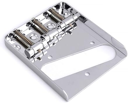 Rubatone Guitar Bridge Tailpiece 3 Pcs Zinc Saddles Bridge Top or Bottom Load Ashtray Style for Vintage Tele Telecaster Style Electric Guitar Parts Chrome.