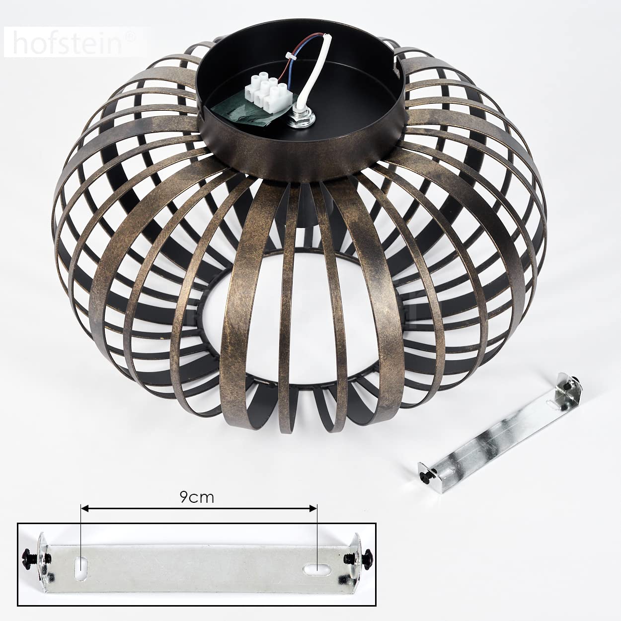 hofstein Plafoniera Oravi, plafoniera in metallo nero/oro antico, con paralume a traliccio, Ø 30 cm, 1 luce, attacco E27, luce moderna con gioco di luce, senza lampadina