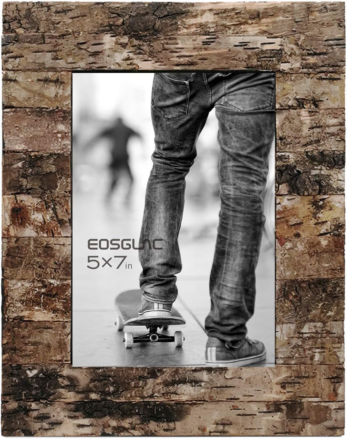 Eosglac Handmade Rustic 5x7 Birch Bark Wooden Picture Frame - Natural Easel Back Gallery Wall Art