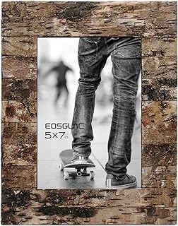 Eosglac Rustic 5 x 7 Wooden Picture Frame, Handmade with Real Birch Bark, Easel Back, Natural