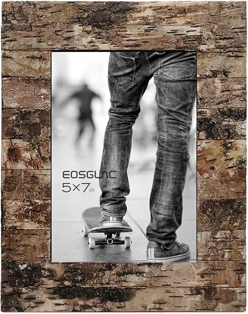Eosglac Rustic 5 x 7 Wooden Picture Frame, Handmade with Real Birch Bark...