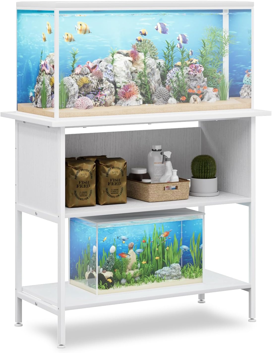APPOLYN 40-50 Gal 3-Tier Aquarium Stand Fish Tank Stand, White | 36.6"Lx18.9"Wx31.5"H, Heavy Duty Metal Frame, Turtle Reptile Terrarium Tank Stand, Living Room, Reception Room, Office