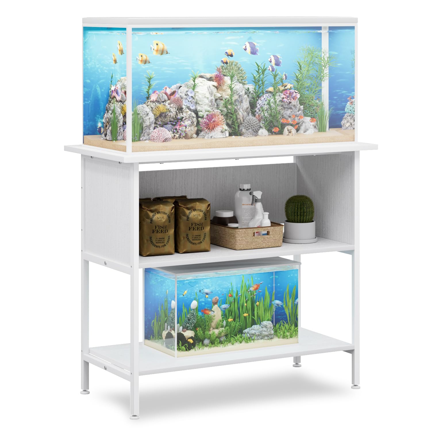 APPOLYN 40-50 Gal 3-Tier Aquarium Stand Fish Tank Stand, White