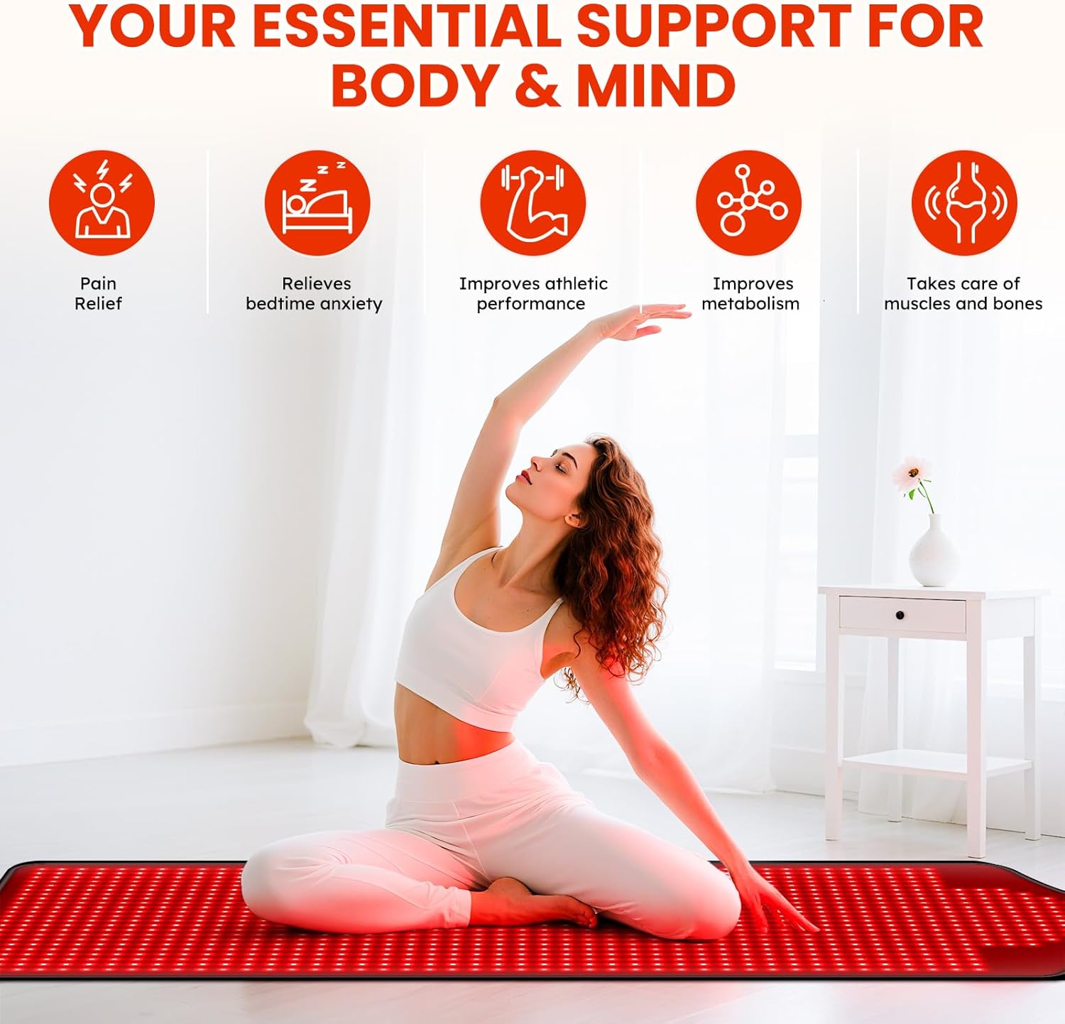 Red Light Therapy Infrared Pad: Pain Relief 1090 LEDs Large Mat for Full Body 660nm Red Light&850nm Infrared Therapy Heating Wrap Body 73 * 32 Inch Big Pads for Back Neck Knee Face Infared Panel Lamp - Image 2