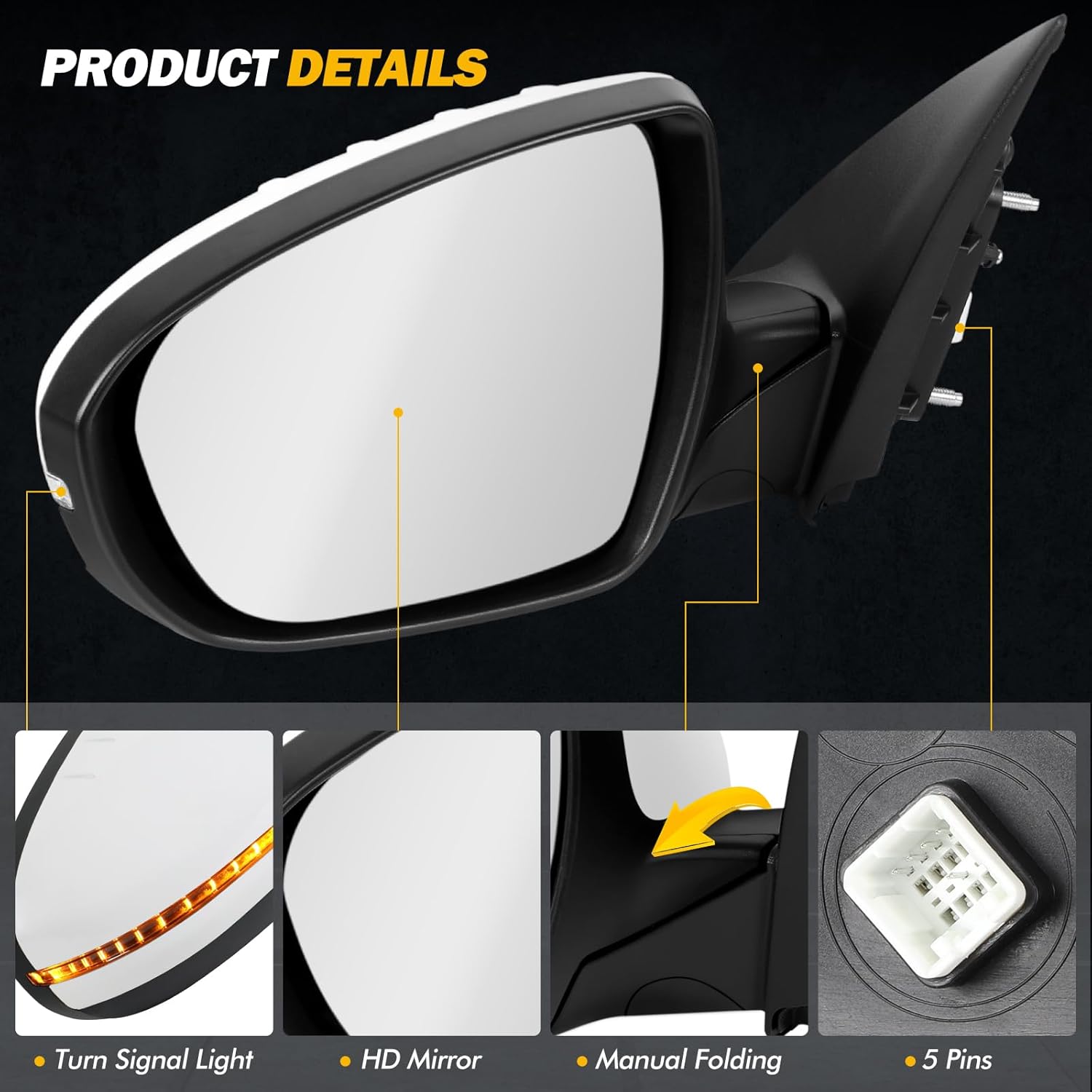 2011 2012 2013 Left Driver Side Mirror Rear Door View Mirror Compatible with Kia Optima EX/LX/SX, Folding/in-housing/Signal Light System/HD Glass,Replace 876202T110 KI1320152(White,5pins)