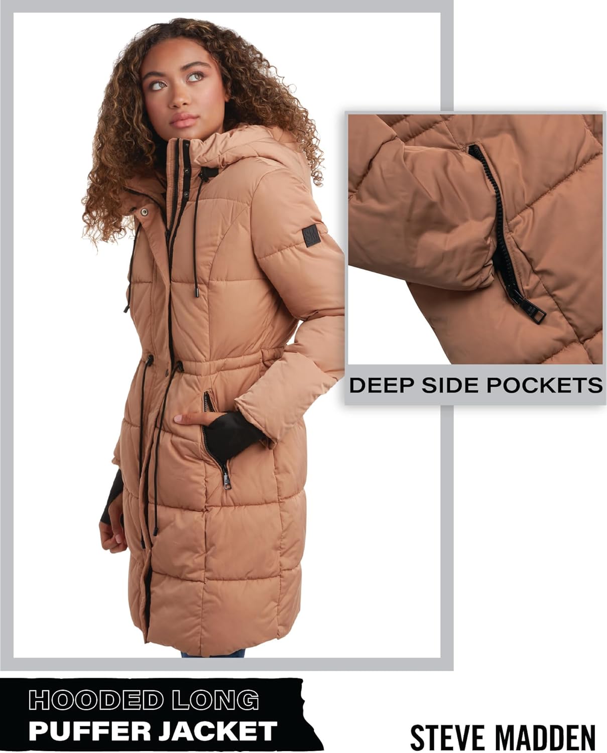 Steve Madden Womens Long Puffer Coat - Insulated Hooded Quilted Parka Puffer Jacket - Warm Winter Jacket for Women - Image 2