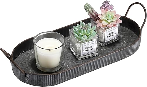Hipiwe Bandeja ovalada de hierro de metal galvanizado con asa, bandeja de almacenamiento de estilo industrial, bandeja decorativa rústica para mesa disponible en Yaxa Peru