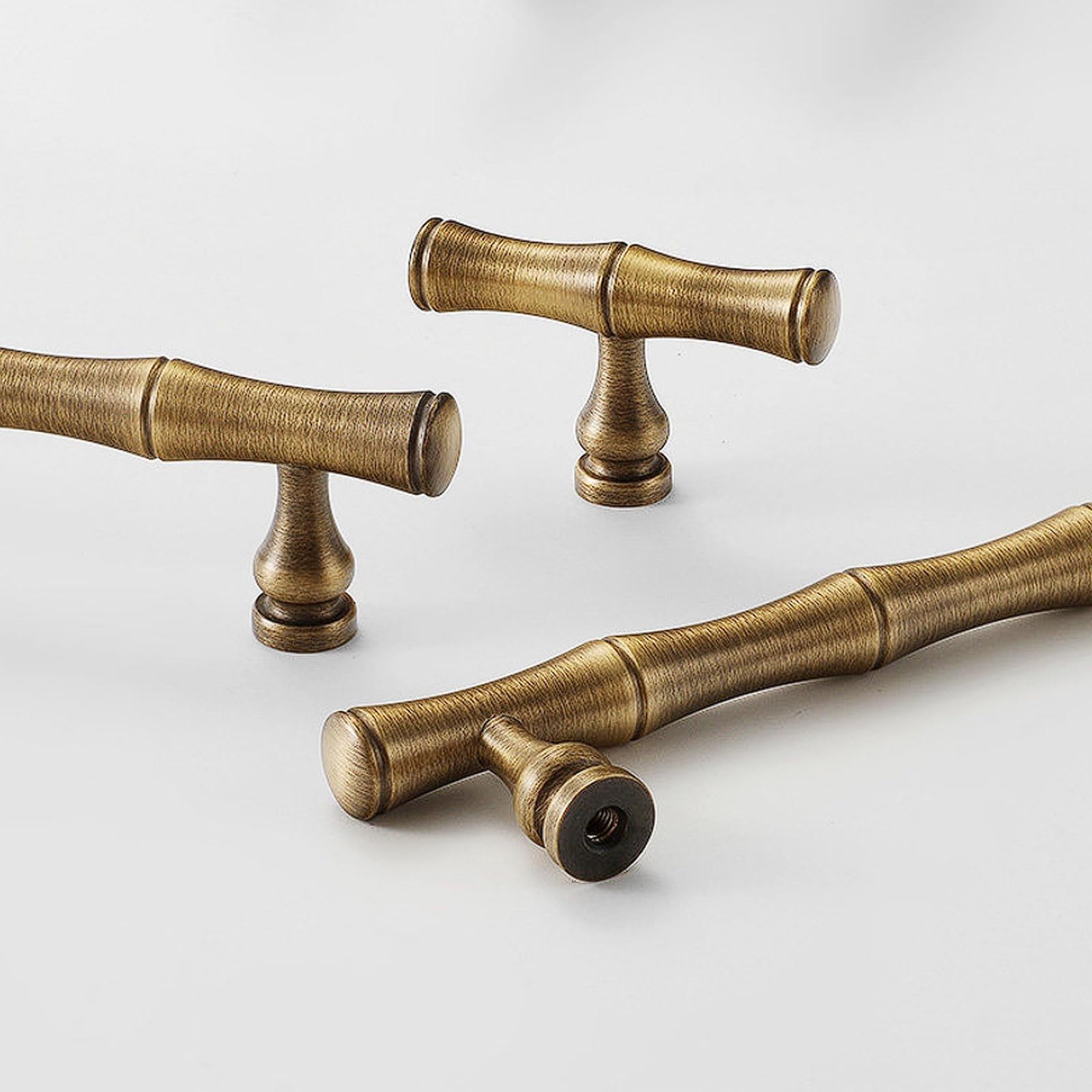 esmen Schrankgriffe in Bambusform aus antikem Bronzemessing mit rundem Sockel, Doppellochbefestigung, for Kleiderschränke und Schubladen(194mm)