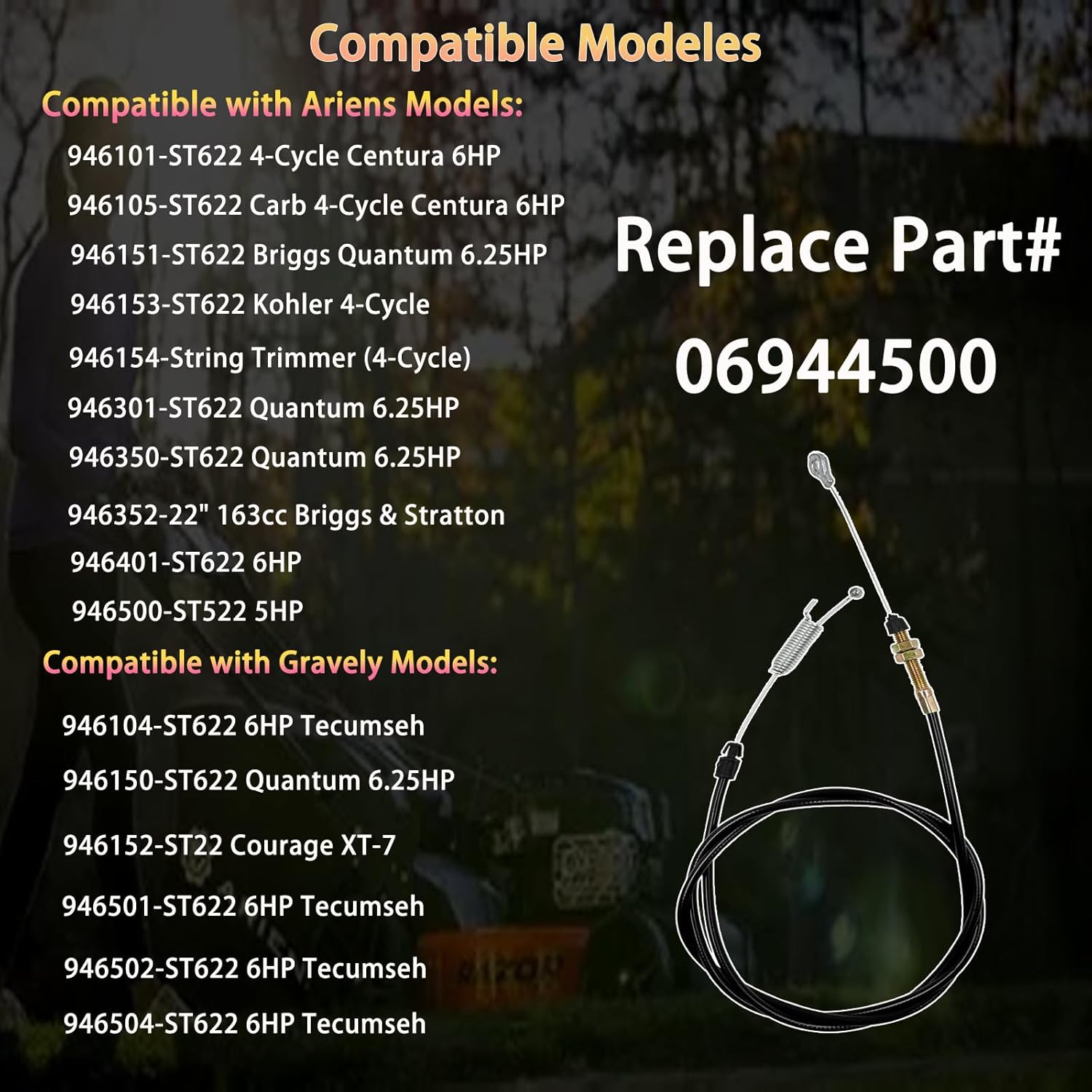 Mowers Throttle Control Cable Compatible with Ariens & Gravely String Trimmers ST622 ST522 ST22 Walk-Behind Trimmers Replace 06944500