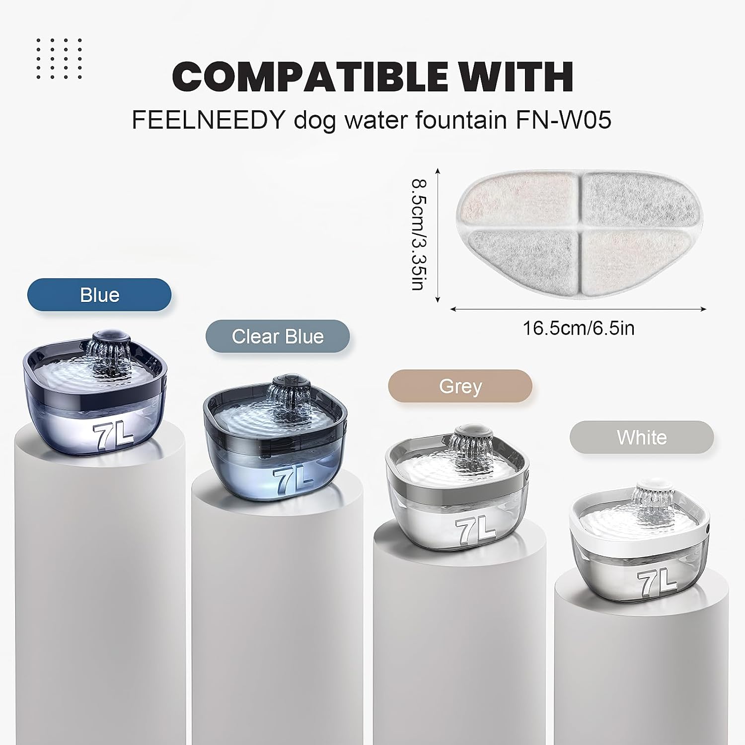 12 Packs Replacement Filters and 12 Packs Pump Sponges for FEELNEEDY 7L/1.8Gal Dog Water Fountain (FN-W05)