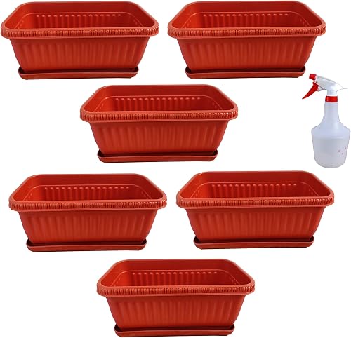 SAI PRASEEDA Garden Balcony_ Size 12 Inch_ Flowering Planter_Pack of 6_ Terracotta Color_with Bottom Tray and Spray Water Bottle SPFPT16