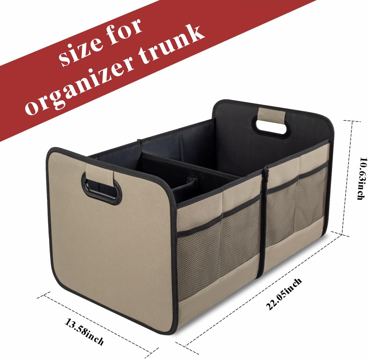Vogano Car Trunk Organizer for SUV, Collapsible Multi-Compartment Car Organizers Foldable 600D Oxford Polyester (khaki)