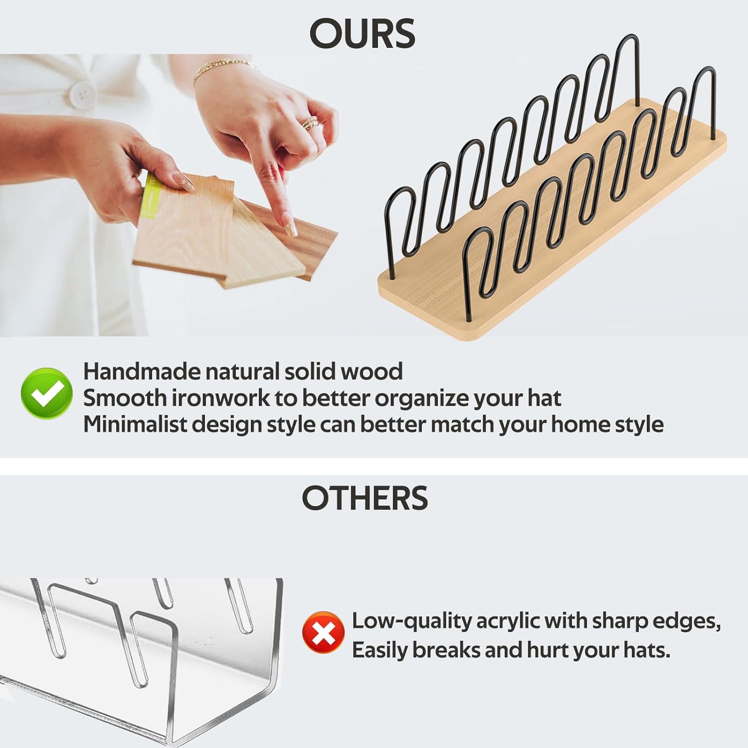 Hat Organizer for Baseball Caps 2 Pack, Premium Wood and Metal Design Hat Storage for 14 Baseball Caps, Tabletop Hat Racks for Closet, Dresser, Entrance (2PCS) - Image 4