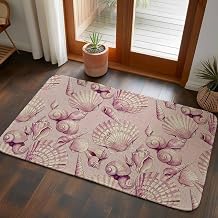 Absorbent Door Mat,Summer Ocean Conch Shell Faux Linen Doormat,Washable Non-Slip Entrance Rug Pink Marine Creature Linen Texture Welcome Front Mat for Indoor Outdoor Entryway Kitchen,31"x47"