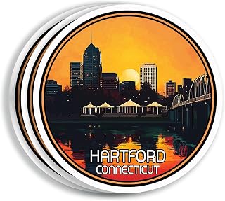(3 Pack 3X3) Hartford City Stickers - Move to Hartford Sticker - Ct Travel Gift - Hartford Souvenir Tourist - Us Travel Gift - Decal for Laptop - Water Bottle - Suitcase