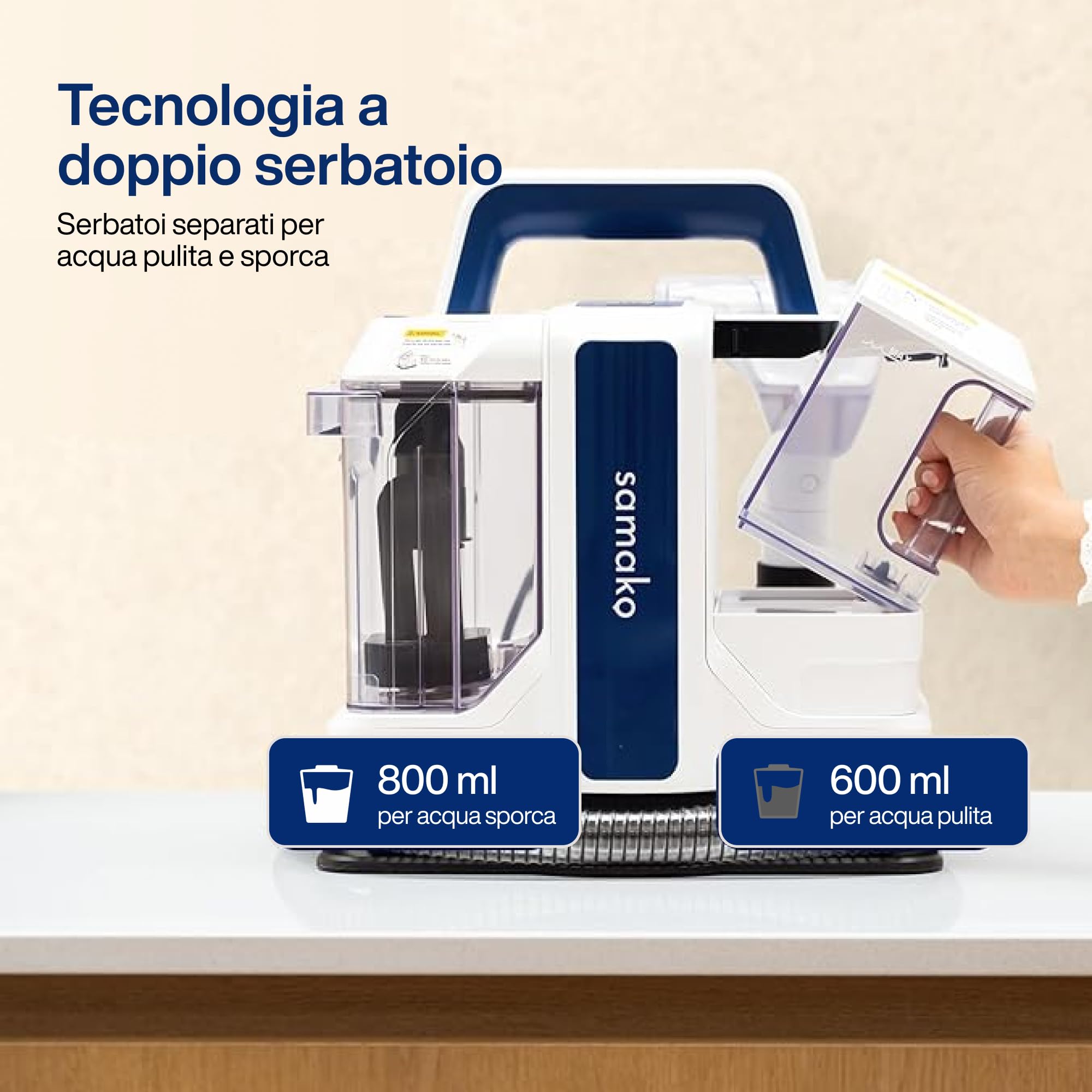 Samako Detergente per tappeti – Dispositivo portatile compatto per tappeti e divani, potente motore da 400 W, 2 serbatoi d'acqua extra grandi, adatto per tutti i tipi di tessuto