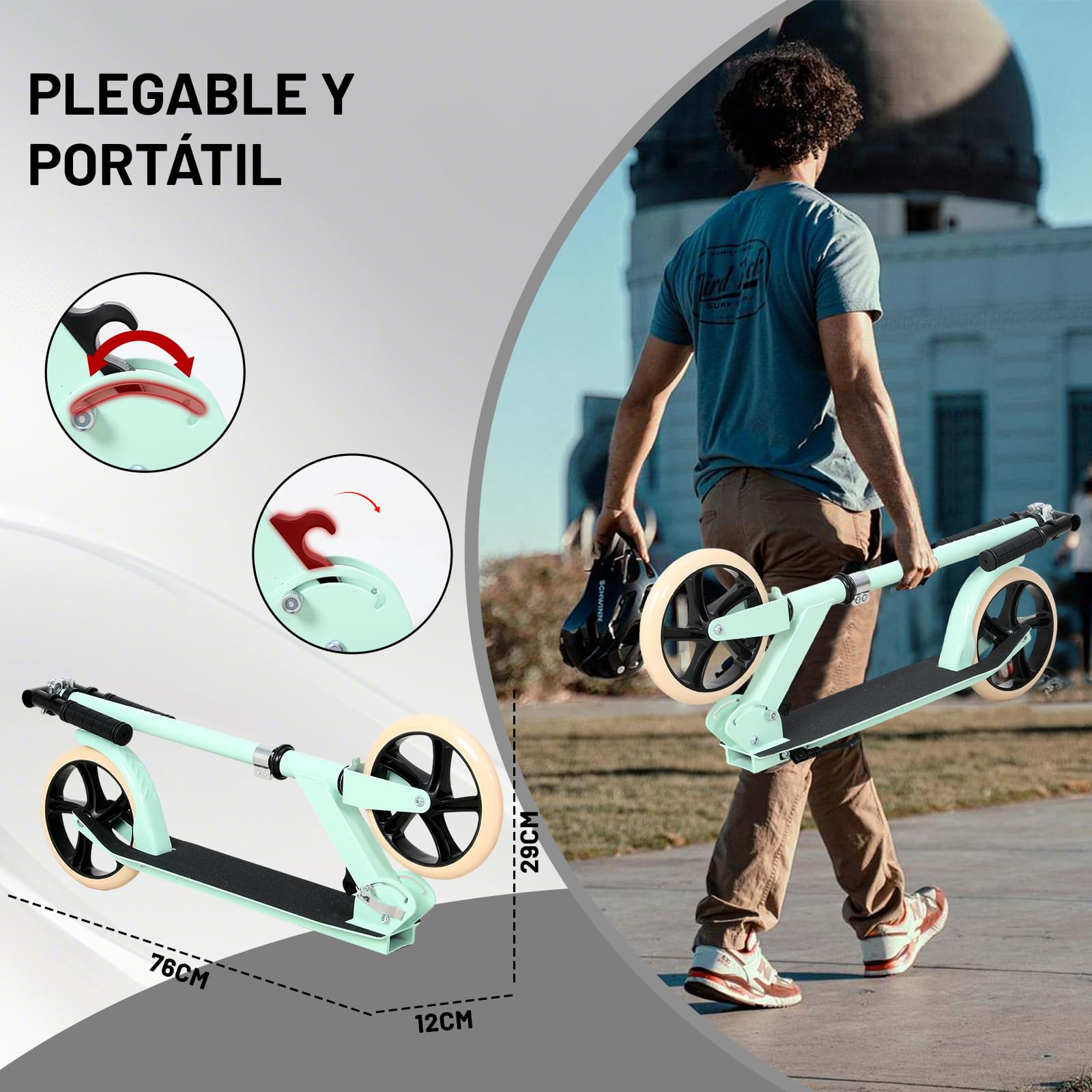 NOVONOVA Patinete Scooter Plegable, Patinetes para niños y niñas, 9-14 años con Manillar Ajustable 88-98.5cm, Patinete con 2 Ruedas Grandes 200mm y Freno Posterior, Máx. 100kg — view 6