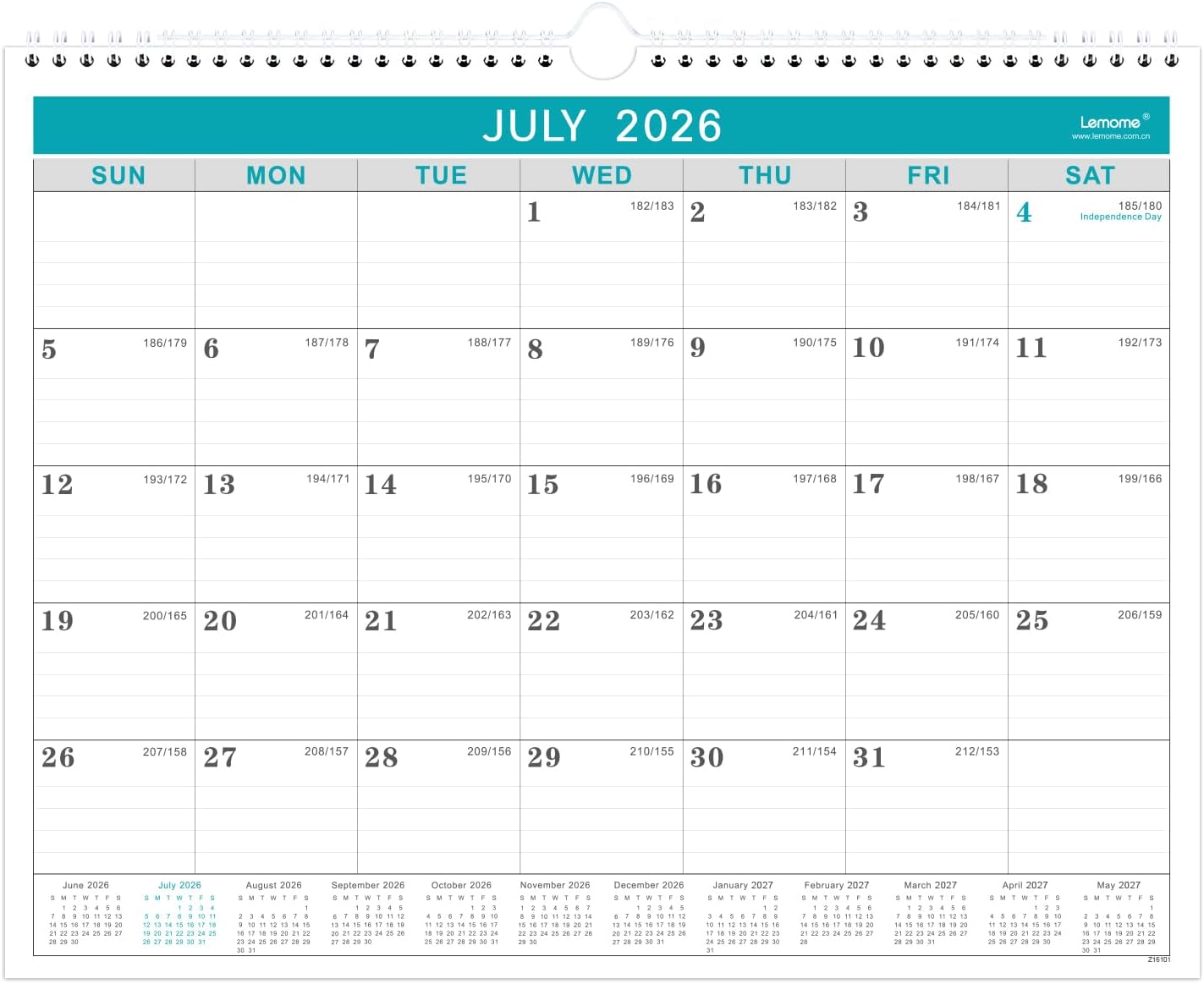 Lemome 2026-2027 Wall Calendar: 18 Months July 2026-Dec 2027, 11.5x14.6 Inch with Julian Dates & Holidays