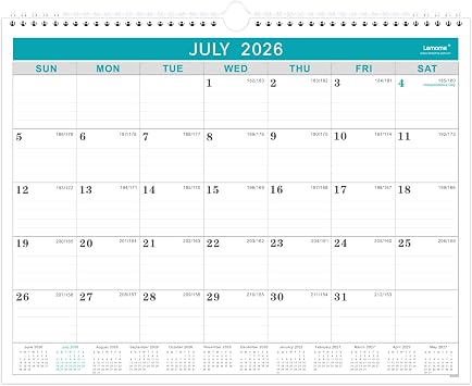 Lemome Calendar 2026-2027 Office Home Planning & Organizing, July 2026 to December 2027, Thick Paper, Julian Date, Large Monthly Wall Hanging Spiral Planner for Family and Work - Green 11.5 x 14.6 | July 2026 to December 2027, Thick Paper, Julian Date, Large Monthly Wall Hanging Spiral Planner for Family and Work