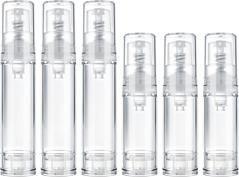 Frascos Recarregáveis Airless com Bomba Hzopcw, 5 mL e 10 mL, Transparentes, Pacote com 6