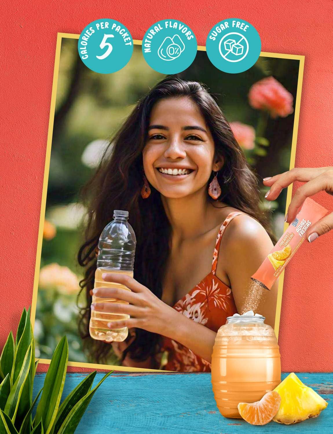 Klass Aguas Frescas, Powdered Drink Mix Variety Pack, 44 Singles Zero Sugar & Caffeine-Free Powder Packets, Water Drink Mix, Flavors: Cucumber Limeade Pineapple Tangerine Strawberry Watermelon & Hibiscus Berries - 5 Calories Per Packet & Natural Flavors