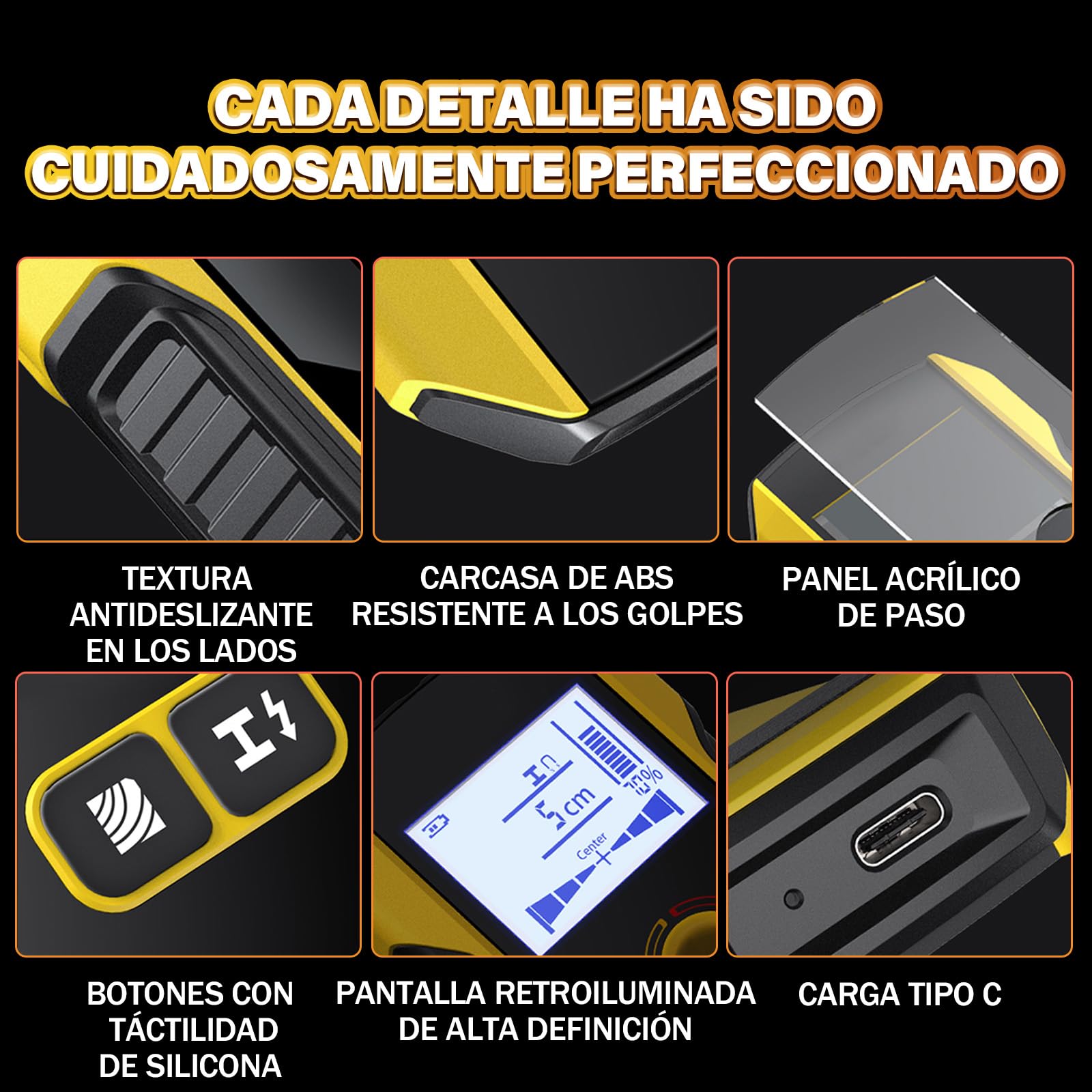 WD-01 Detector Cables y Tuberias,Escáner de Paredes,3 en 1 Metal/Cables de CA/Madera Detector de tuberias de Agua,Chip antiinterferencias HPC,Pantalla LCD VA de segmentos Negativos,Apagado Automático