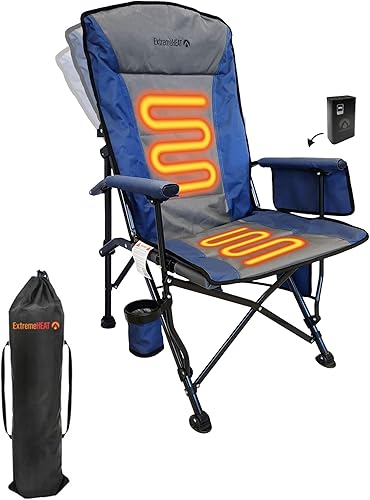 ExtremeHEAT Silla de camping inalámbrica con batería externa de 20,000 mAh  Silla eléctrica recargable con calefacción para camping, portón trasero