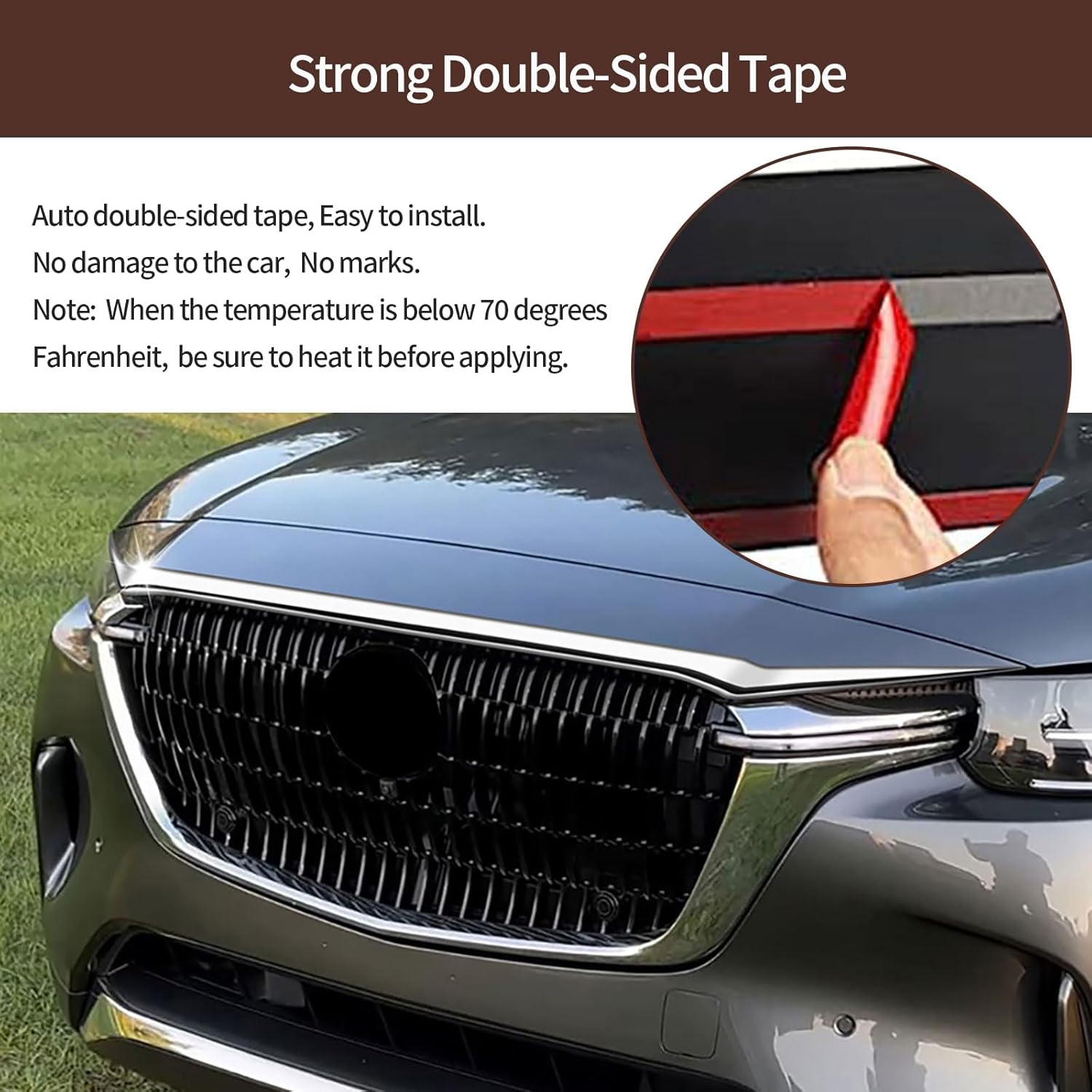 Hood Grille Cover Trim Compatible with Mazda CX-90 2024-2026, ABS Front Bonnet Molding 1PCS, Chrome
