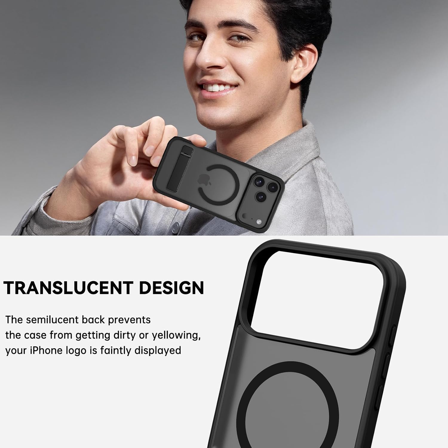 Telaso Case for iPhone 17 Pro, Compatible with Magsafe with Invisible Kickstand, Translucent Matte Back TPU Bumper Military Grade Protective Magnetic iPhone 17 Pro Phone Case, Black - Image 6