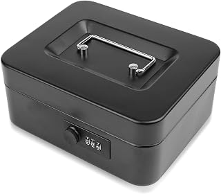 Sgorlds Caja de efectivo con cerradura de combinación y bandeja de dinero extraíble, caja de bloqueo de metal para caja fuerte en efectivo, 7.8 x 6.3 x 3.5 pulgadas, color negro