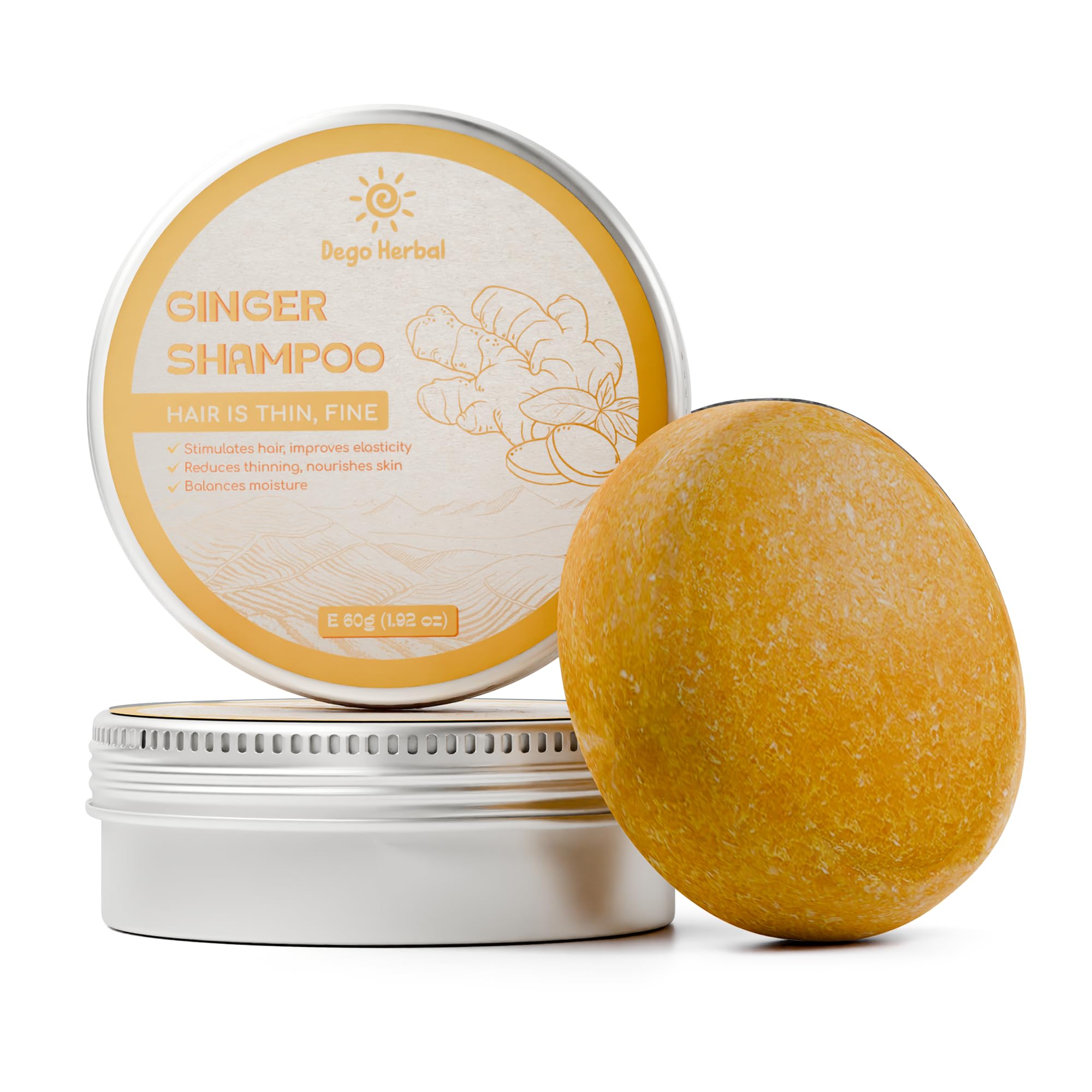DEGO HERBAL Ginger Shampoo Bar Body Wash Bar for Thin Hair 1.92 Oz Balance Moisture, Nourish Skin