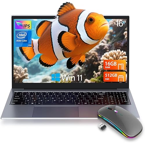 Laptop Gaming,Gaming Laptops,16GB DDR4 512GB SSD,16"FHD 1920*1080P PC,Win 11 Pro,Full Metal Housing,N100 CUP(Up To 3.4Ghz),BT, 5G Wifi, 3*USB3.2, Supports Type C Charging,5000mAh Battery,Gray