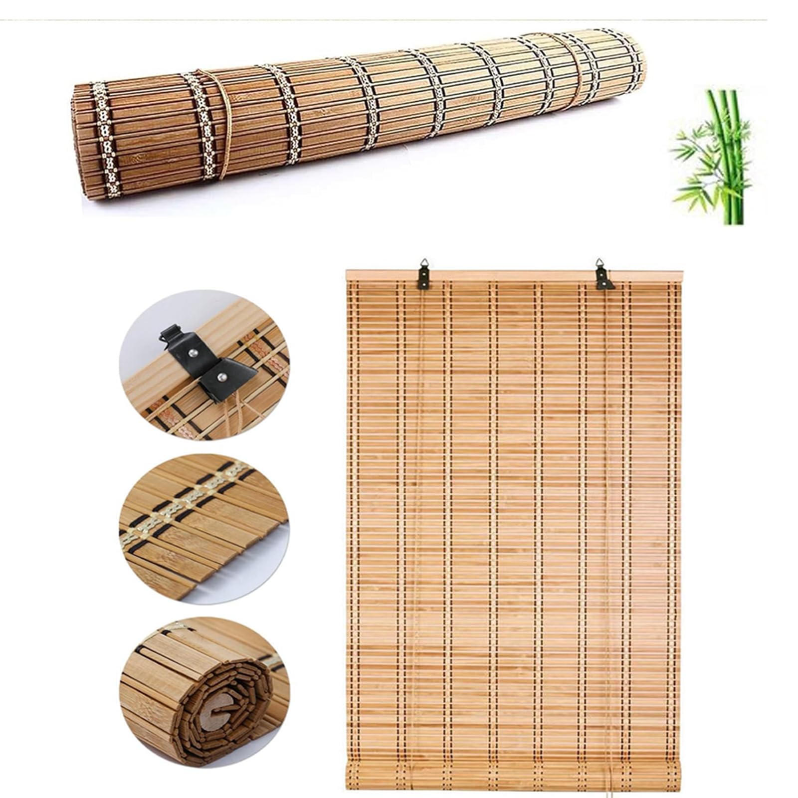Persianas Enrollables Natural,Transpirable Estores de Bambú para Exterior,Cortina de Bambú de Protección Solar,para Puertas o Ventanas,Personalizable,Ancho x Alto (120cm x 260cm)