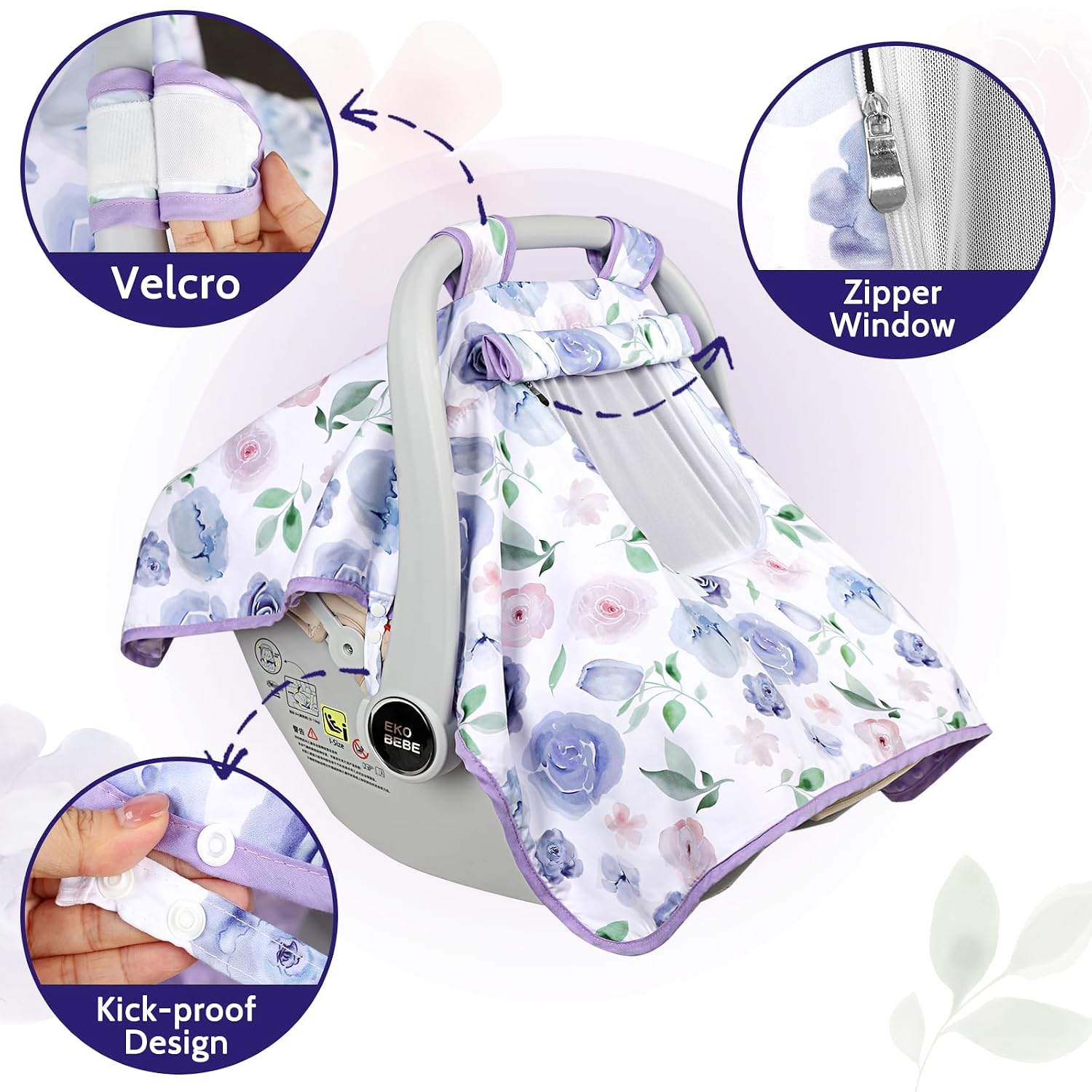 Baby Carseat Seat Cover Girls, Winter Carseat Canopy, Cozy & Warm Cover with Zipper Peep Windows, Infant Minky Carrier Cover, Soft Breathable, Baby Must Have, Purple Romantic image 3