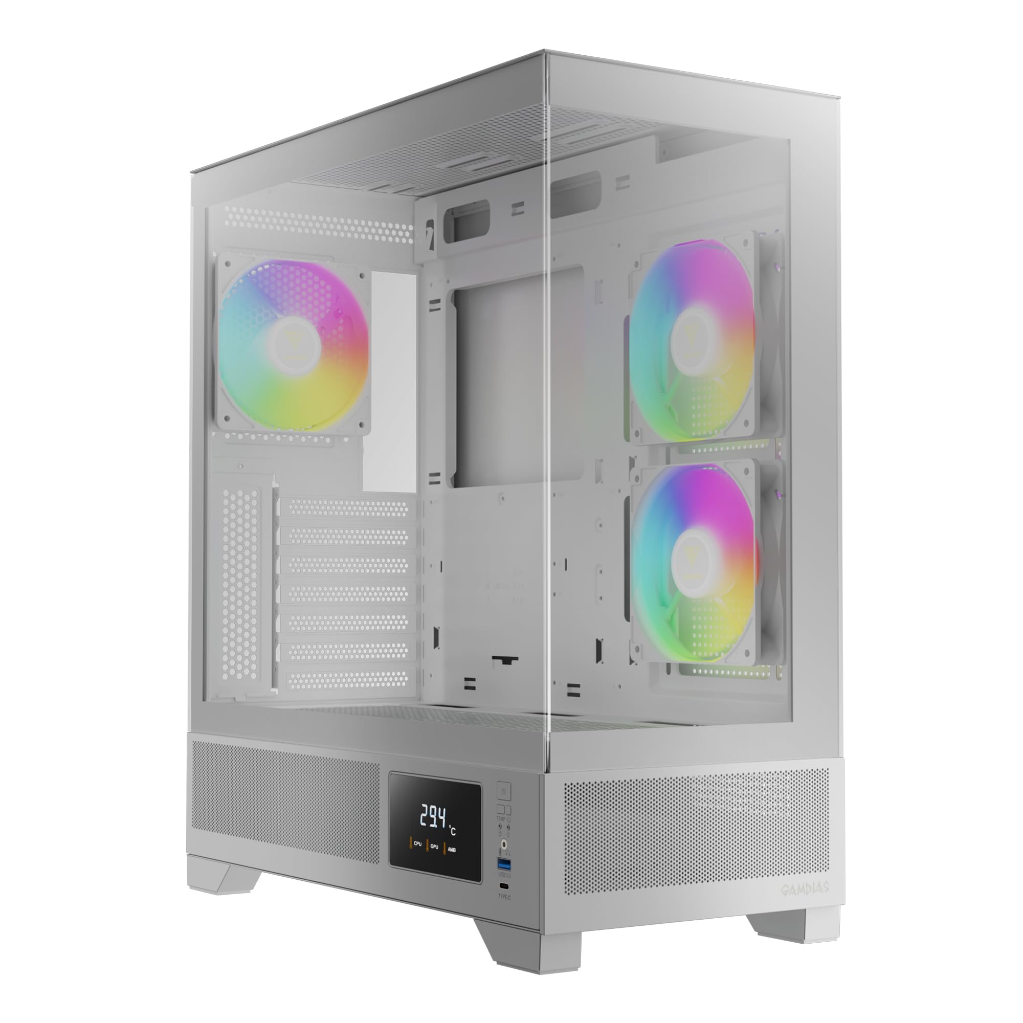 Gabinete Mid Tower Gamdias Atlas M1 ATX Vidro Temperado 3 Fans ARGB Branco Atlas M1 WH