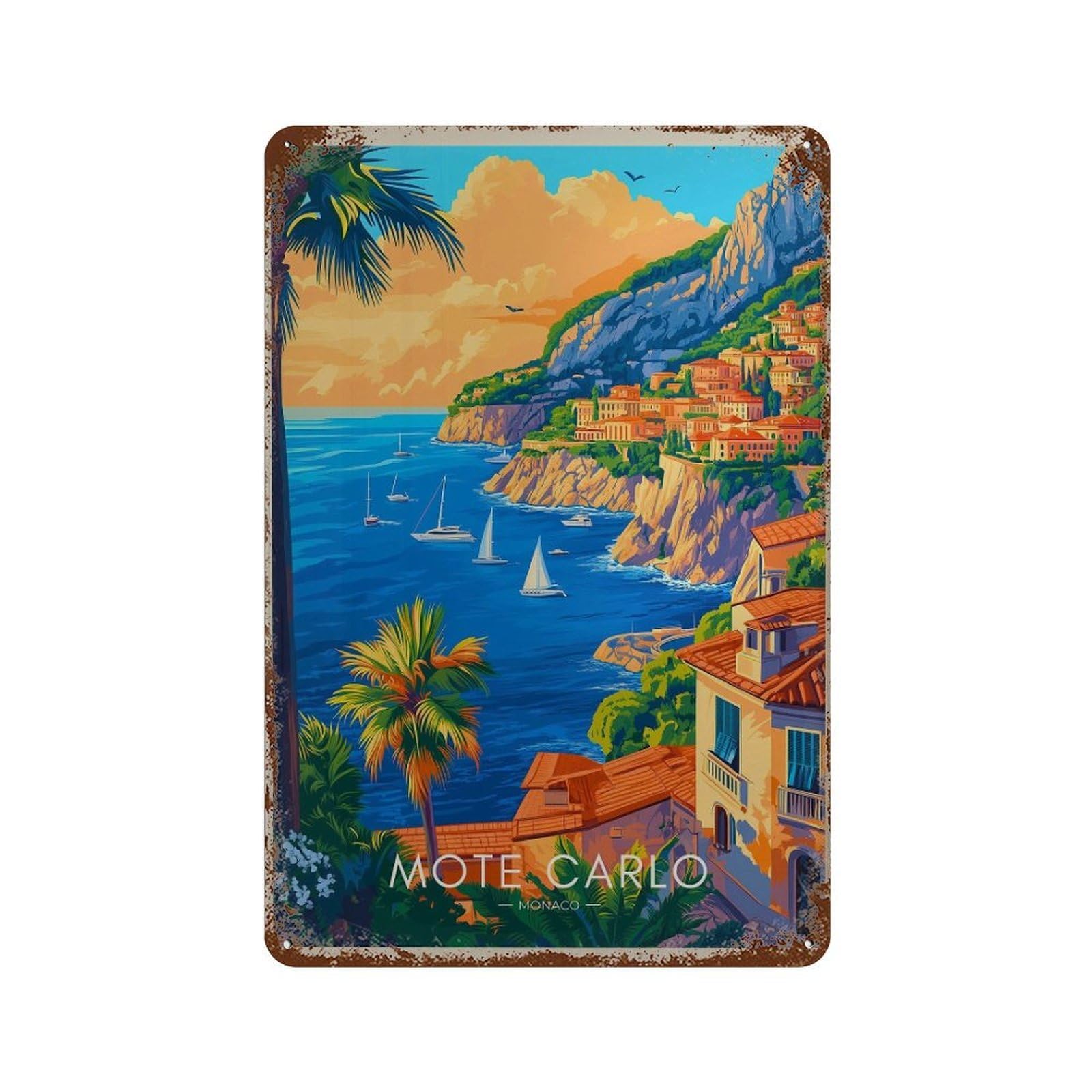 xiaoxiaoshen Monte Carlo Travel Monaco Riviera Wall Decor Art Metal Tin Poster Modern Home Decor Art Home Bar Shop Decorations Vintage Sign 30x20cm