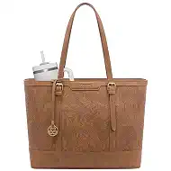 LOVEVOOK Laptop Bag for Women, 15.6 Inch Large Work Tote Bag with 40oz Cup Holder, Waterproof PU Leather Computer Briefcase for Teacher, Professional Business Shoulder Purse Floral Brown