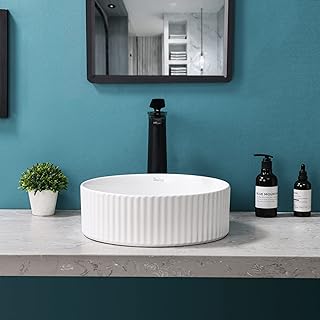Davivy 14'' Round Vessel Sink with Pop Up Drain,Bathroom Vessel Sink,Bathroom Sinks Above Counter,Round Bathroom Sink,White Vessel Sink,Ceramic Vessel Sink,Round Sinks for Bathrooms