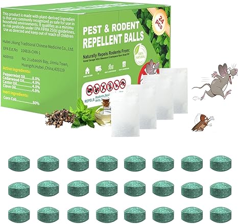 Mouse Rodent Repellent – Peppermint Oil Rodent & Insect Repellent Balls 24 Pack, Plant-Based Deterrent for Mice, Rats, Roaches & Bugs, Indoor & Outdoor Use